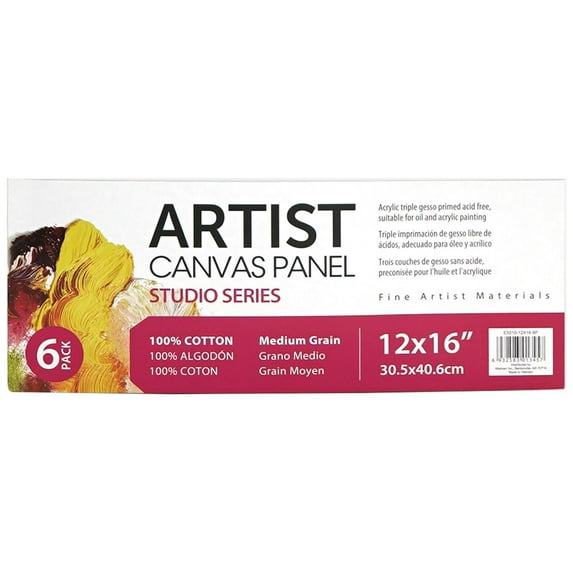 Studio 100% Cotton Acid Free White Canvas, 12"x16", 6 Pieces