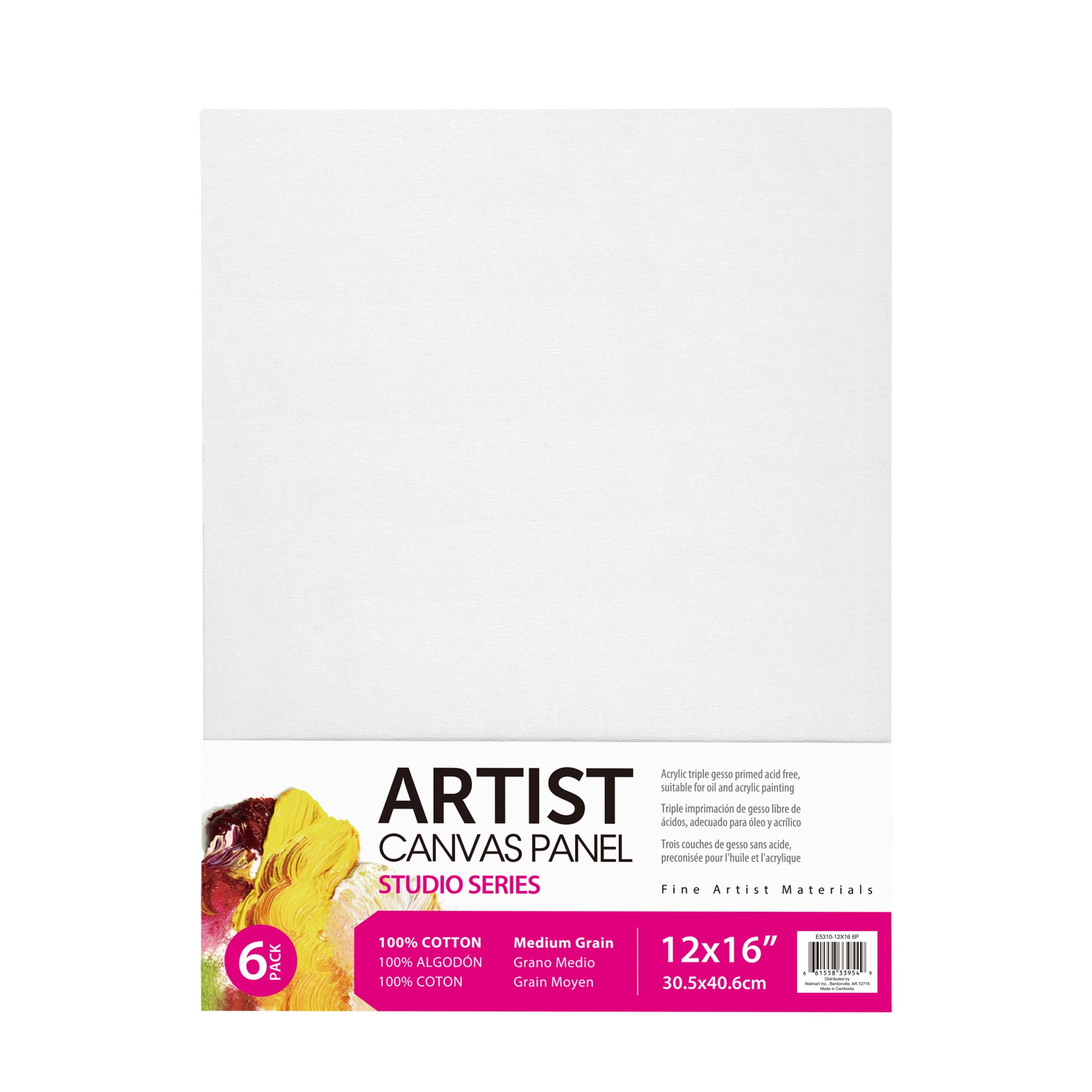 Studio 100 Cotton Acid Free White Canvas, 12"x16", 6 Pieces