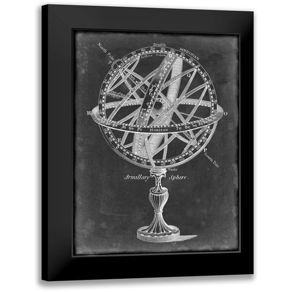 Studio 12x14 Black Modern Framed Museum Art Print Titled - Armillary Sphere on Charcoal I