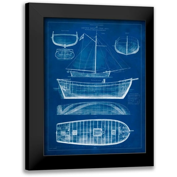 Studio 12x14 Black Modern Framed Museum Art Print Titled - Ship Blueprint II