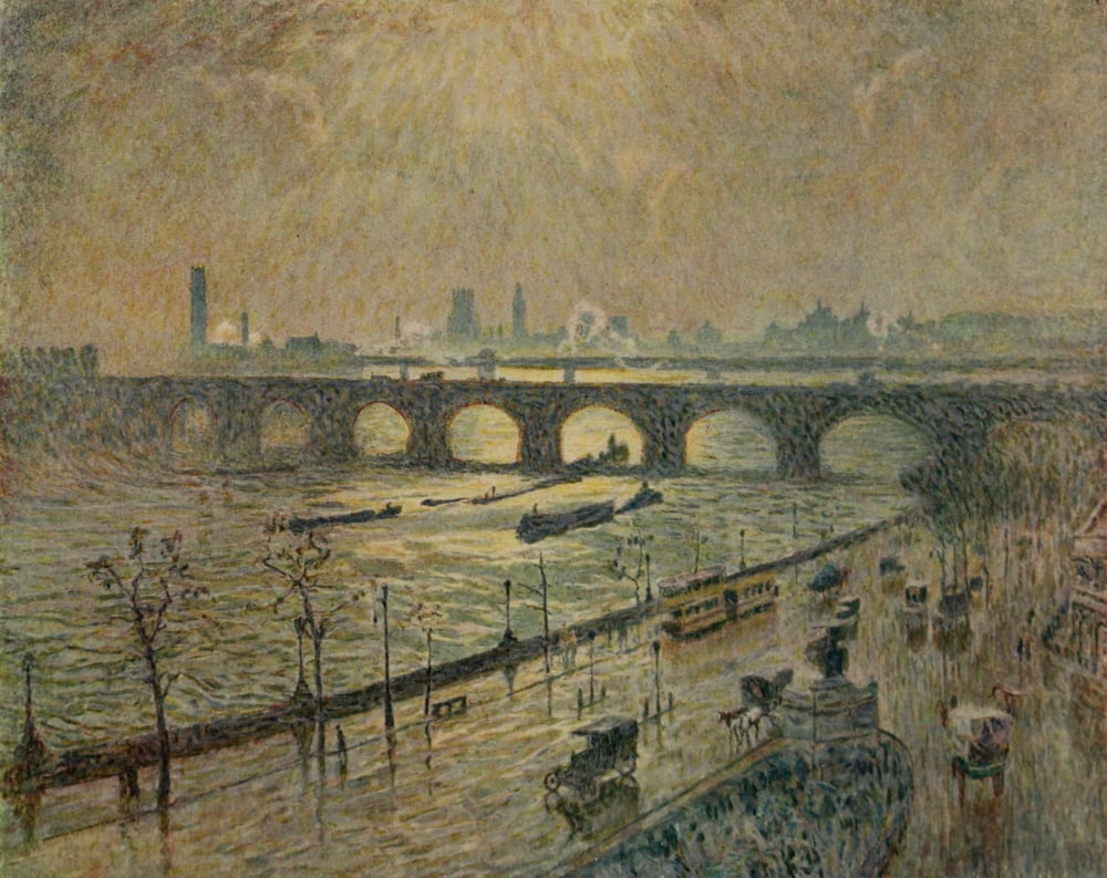 Studio 1917 Waterloo Bridge in rainy weather Canvas Art - Emile Claus (24 x 36)