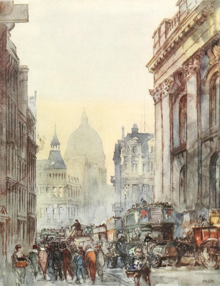 Studio 1920 St Pauls from Cornhill London Canvas Art - William Monk (24 x 36)