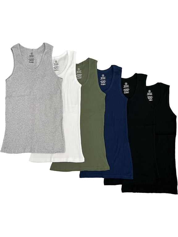 Men's 6 Pack 100% Cotton Tagless Ribbed Slim Fit Muscle Tank Tops with Scoop Neckline