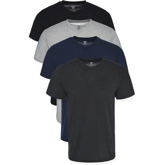 Studio 3 Men's V-Neck Tee Shirt 4-Pack - Stylish and Comfortable Essential Wardrobe Basics (Black, Navy, Charcoal, Heather Grey, XL)