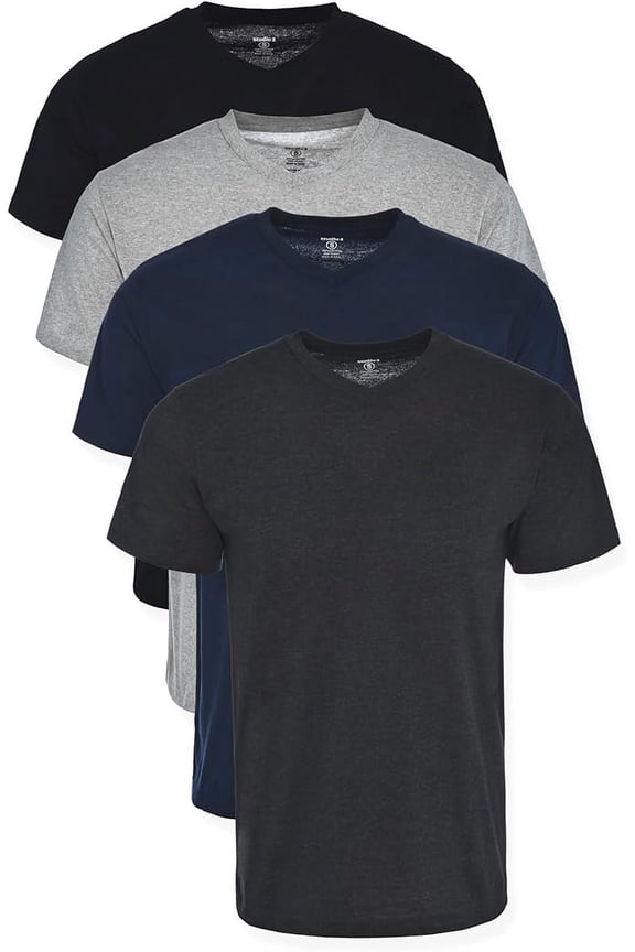 Men's V-Neck Tee Shirt 4-Pack - Stylish and Comfortable Essential Wardrobe Basics (Black, Navy, Charcoal, Heather Grey, XL)