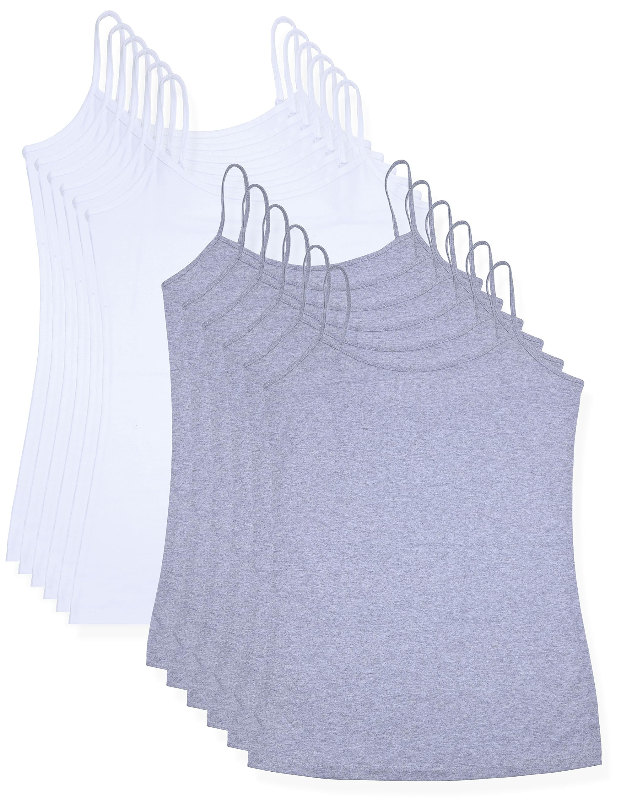 Studio 3 Women's Basic Cami Tank Tops Adjustable Spaghetti Strap Essential Camisole Pack of 12 (6-pc White, 6-pc Grey, X-Large)
