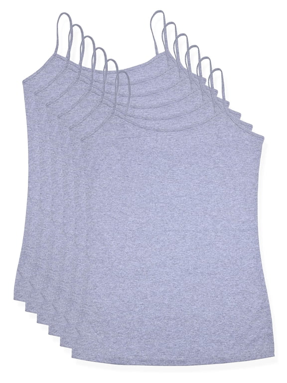 Women's Basic Cami Tank Tops Adjustable Spaghetti Strap Essential Camisole Pack of 6 (6 pcs Grey, X-Large)