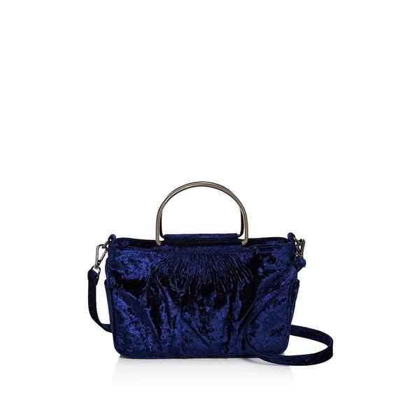 33 Studio Blue Velvet High Key Mini Zip Satchel Ring Bag Purse