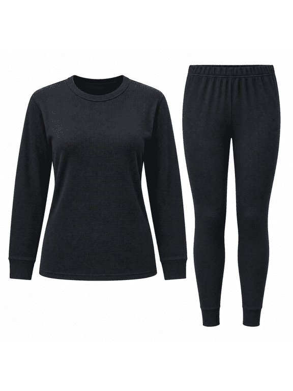 Women's Thermal Underwear Set Long Sleeve Shirt & Long Johns Base Layer, Black, Small
