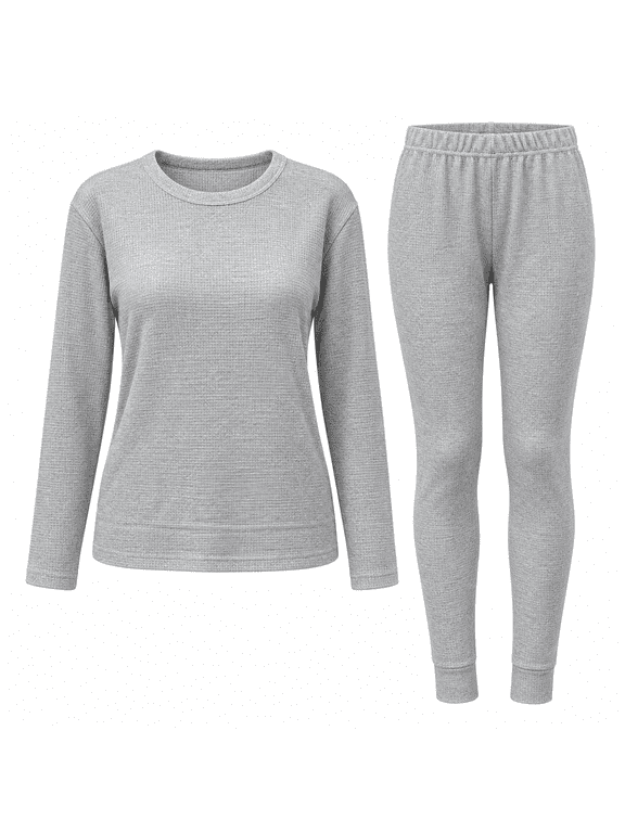 Women's Thermal Underwear Set Long Sleeve Shirt & Long Johns Base Layer, Gray, Medium
