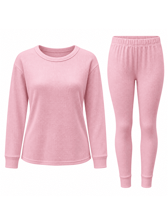 Women's Thermal Underwear Set Long Sleeve Shirt & Long Johns Base Layer, Pink, Small
