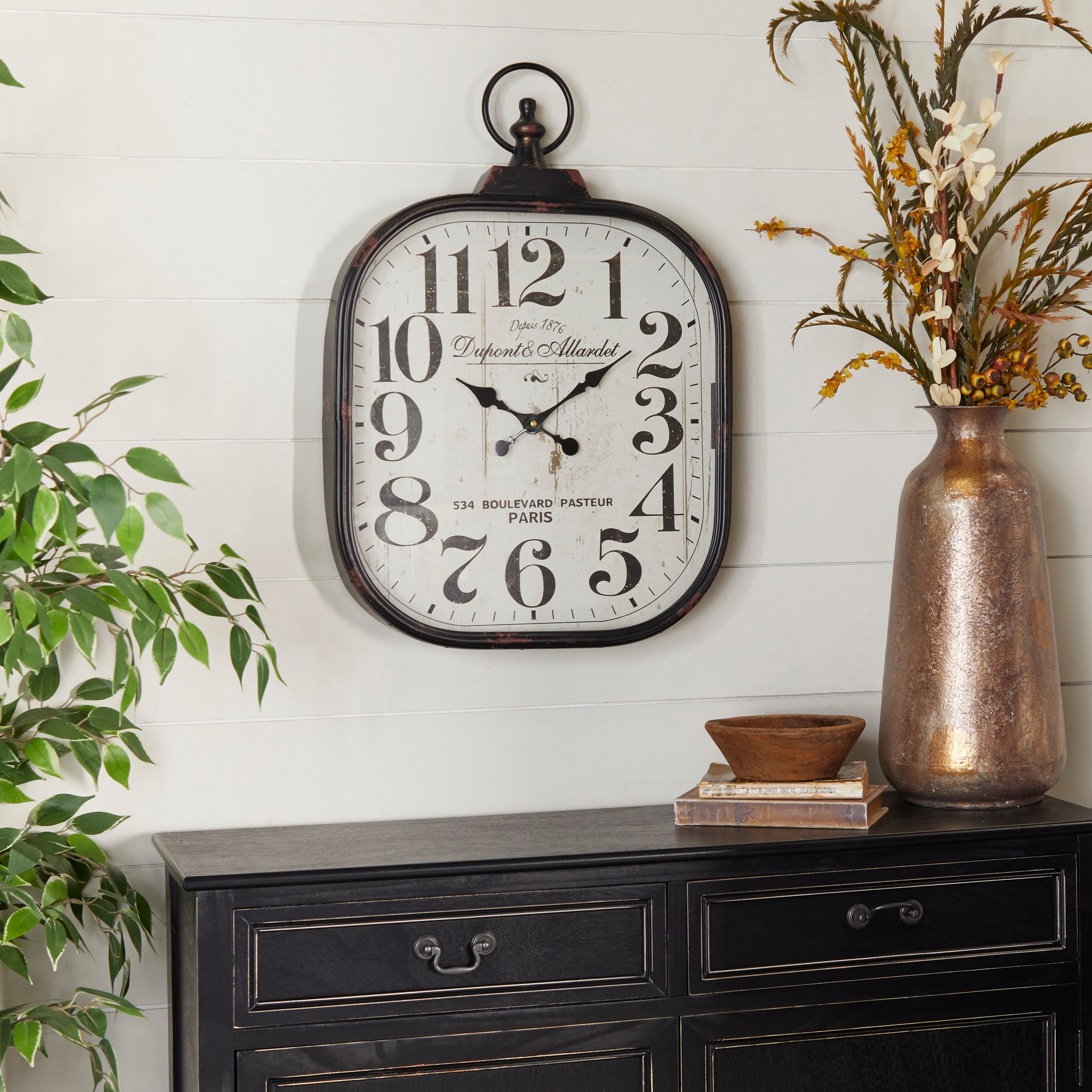 Studio 350 Black Metal Distressed Pocket Watch Style Wall Clock with