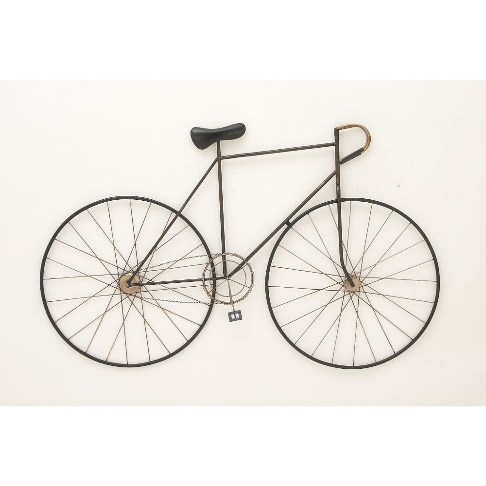 Vintage Black Iron Bicycle Wall Sculpture with Brass Accents