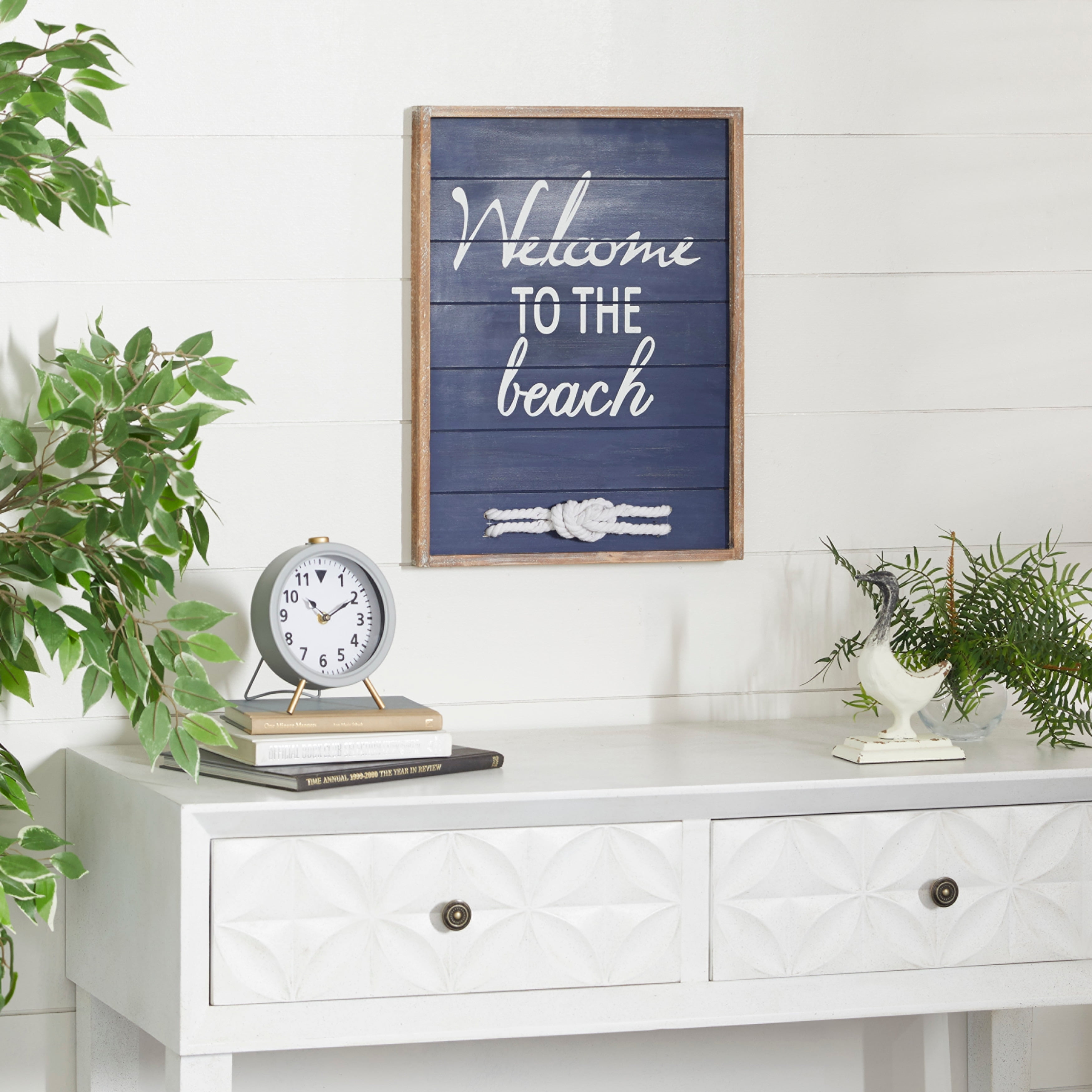 Blue and White Wood Coastal Wall Decor Sign
