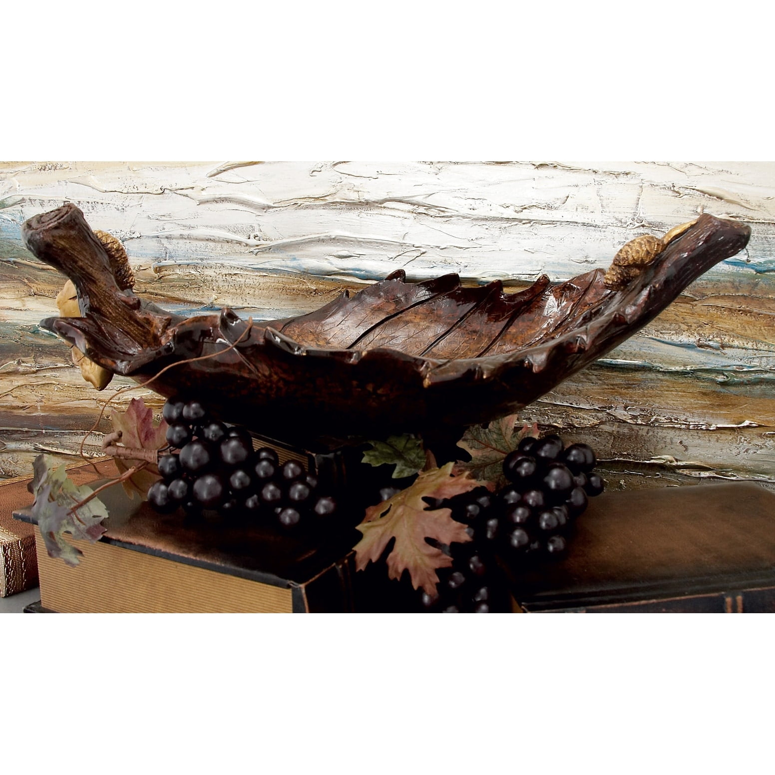 Bronze Leaf-Inspired Resin Decorative Bowl with Stand