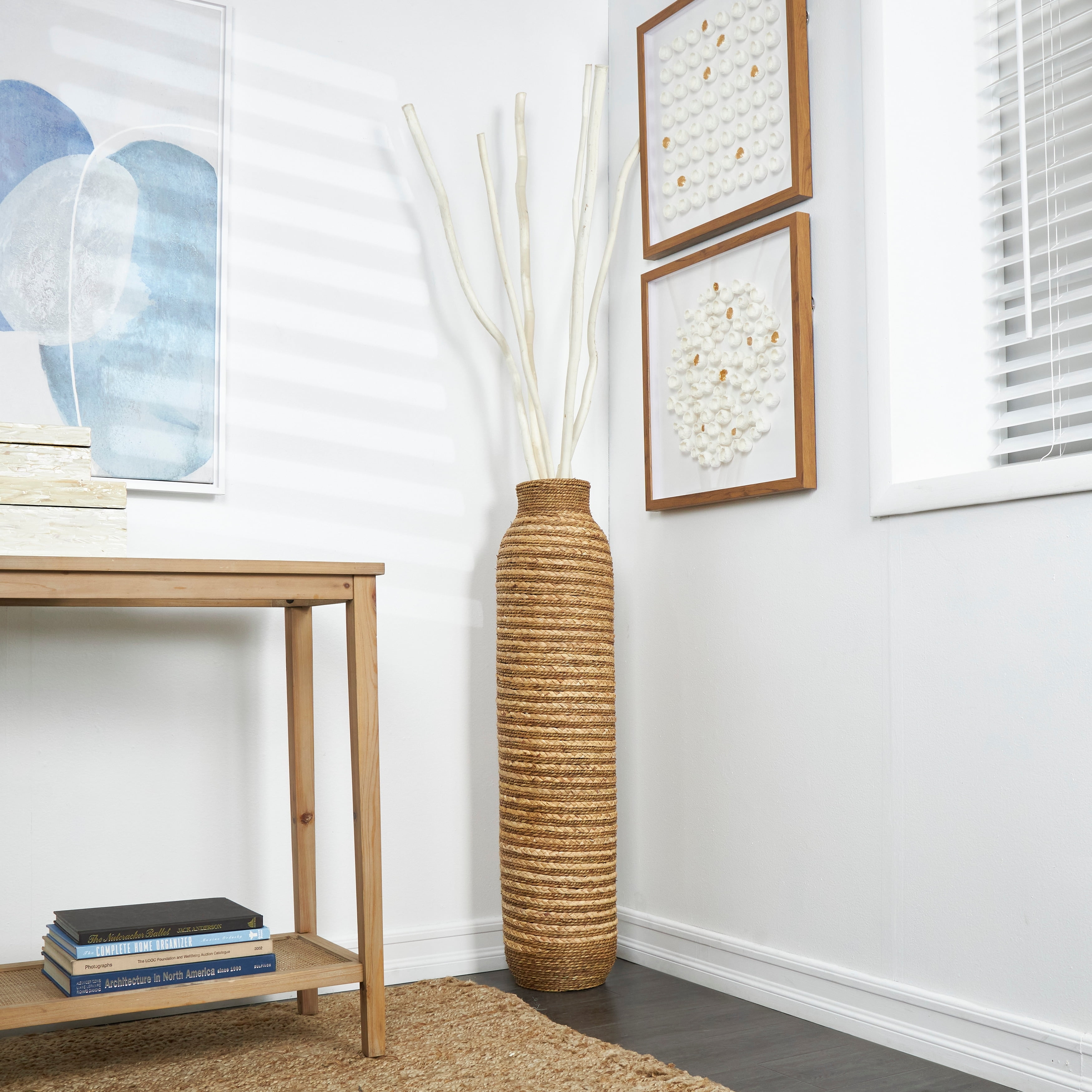 Tall Brown Seagrass Woven Floor Vase with MDF Base