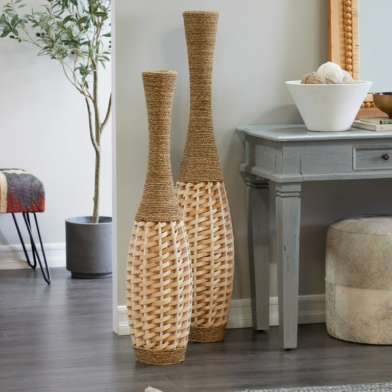 Studio 350 Brown Seagrass Handmade Tall Woven Floor Vase 7W x 7L x 40H