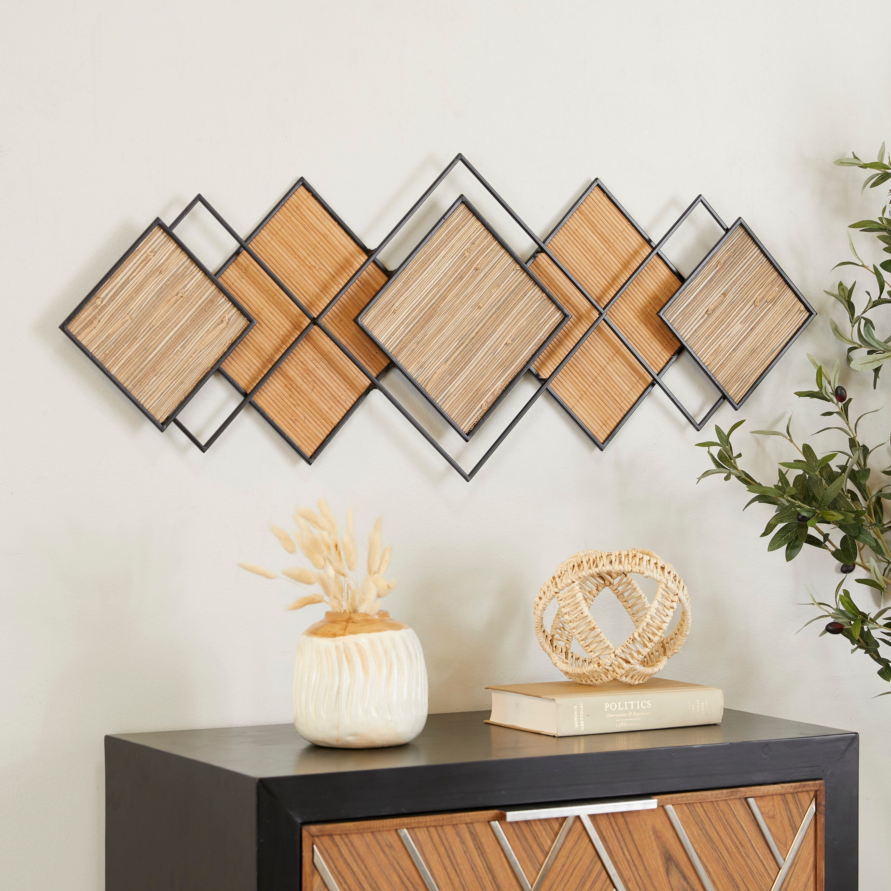 Modern Geometric Brown and Beige Bamboo Wall Decor