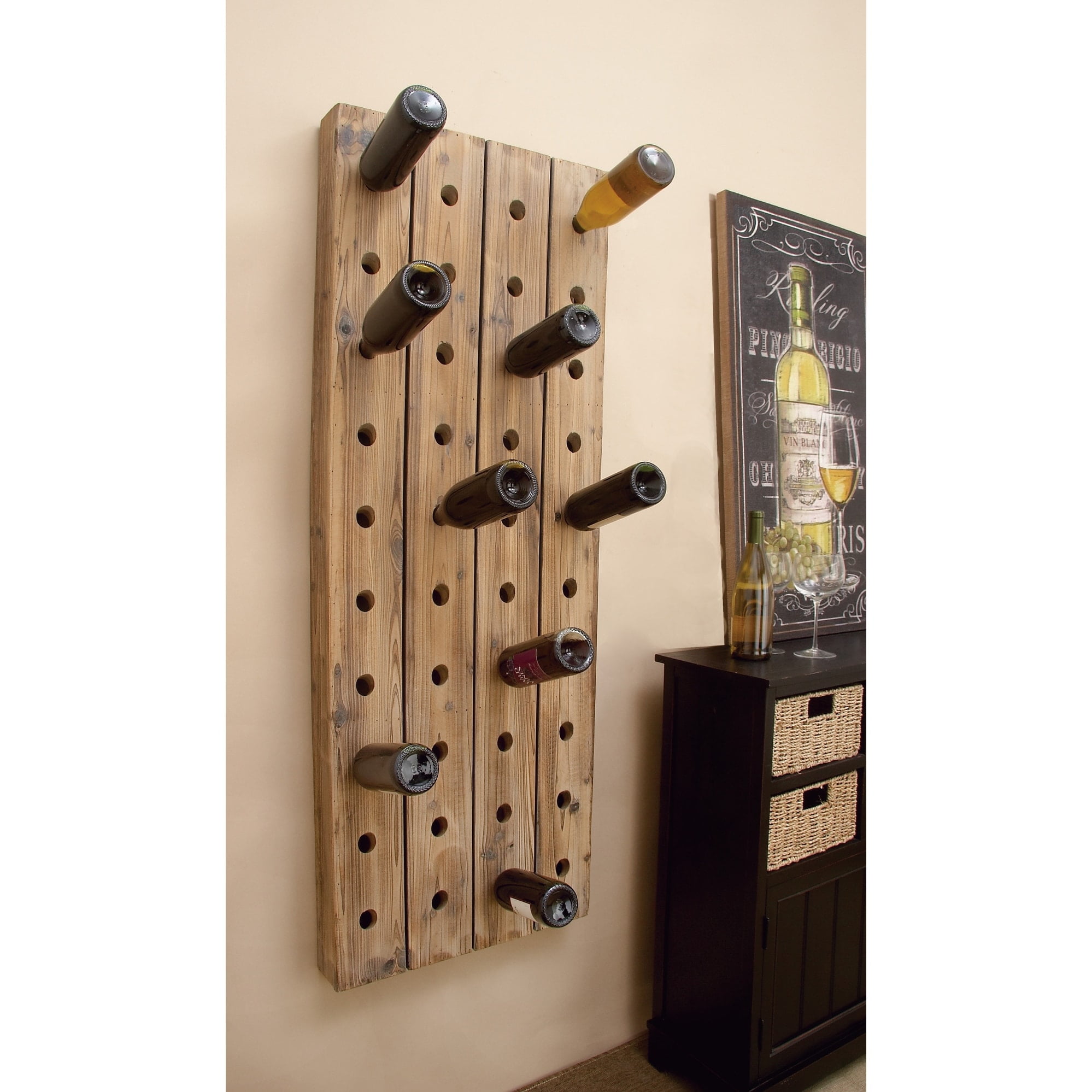 Studio 350 Brown Wood Rustic Farmhouse Wall Peg Wine Rack Collection 21 x 4 x 57