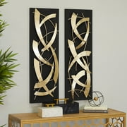 Studio 350 Contemporary Wood and Metal 3D Sculptural Wall Decor (Set of 2) Black/Gold