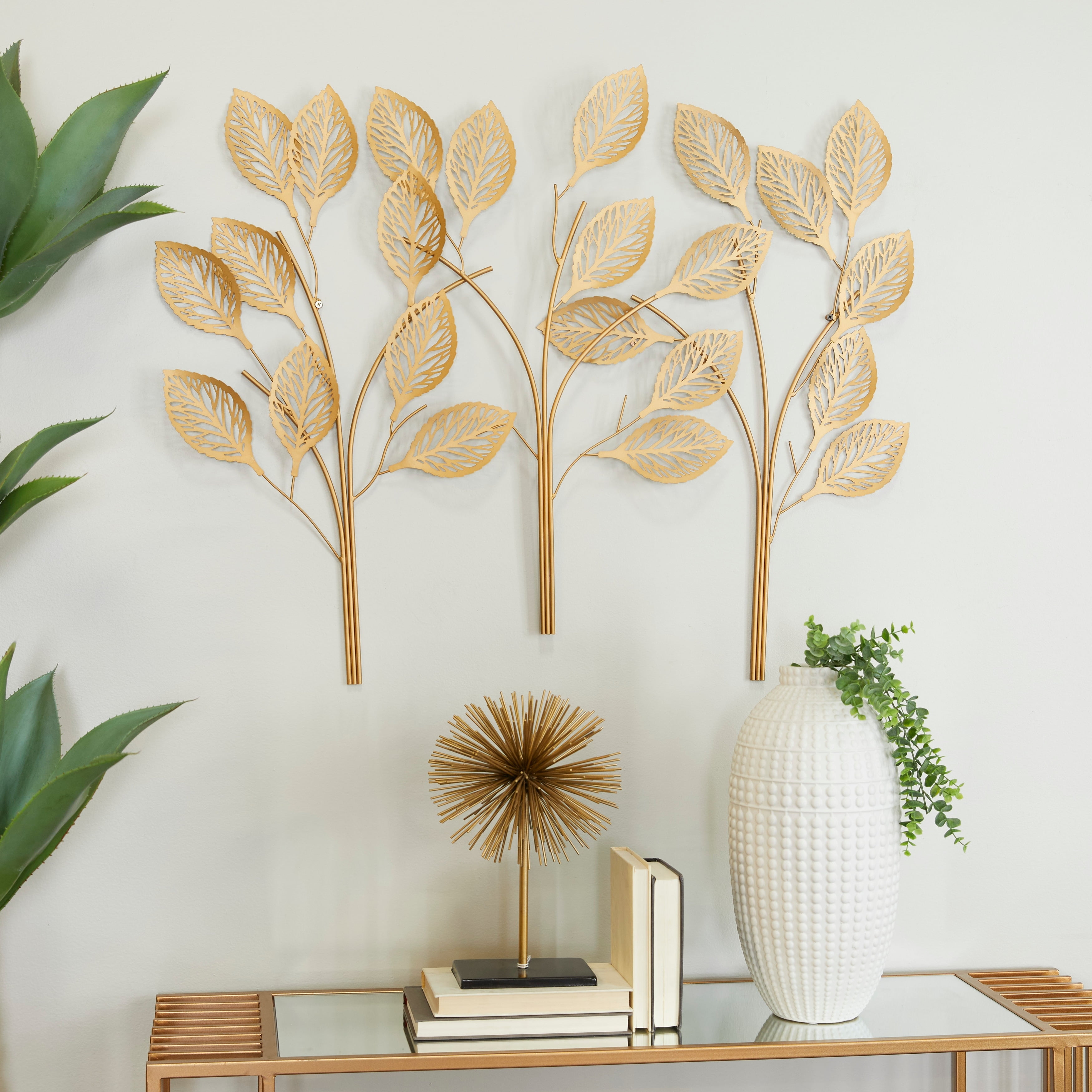 Gold Metal Leaf Wall Sculpture with Intricate Venation Details