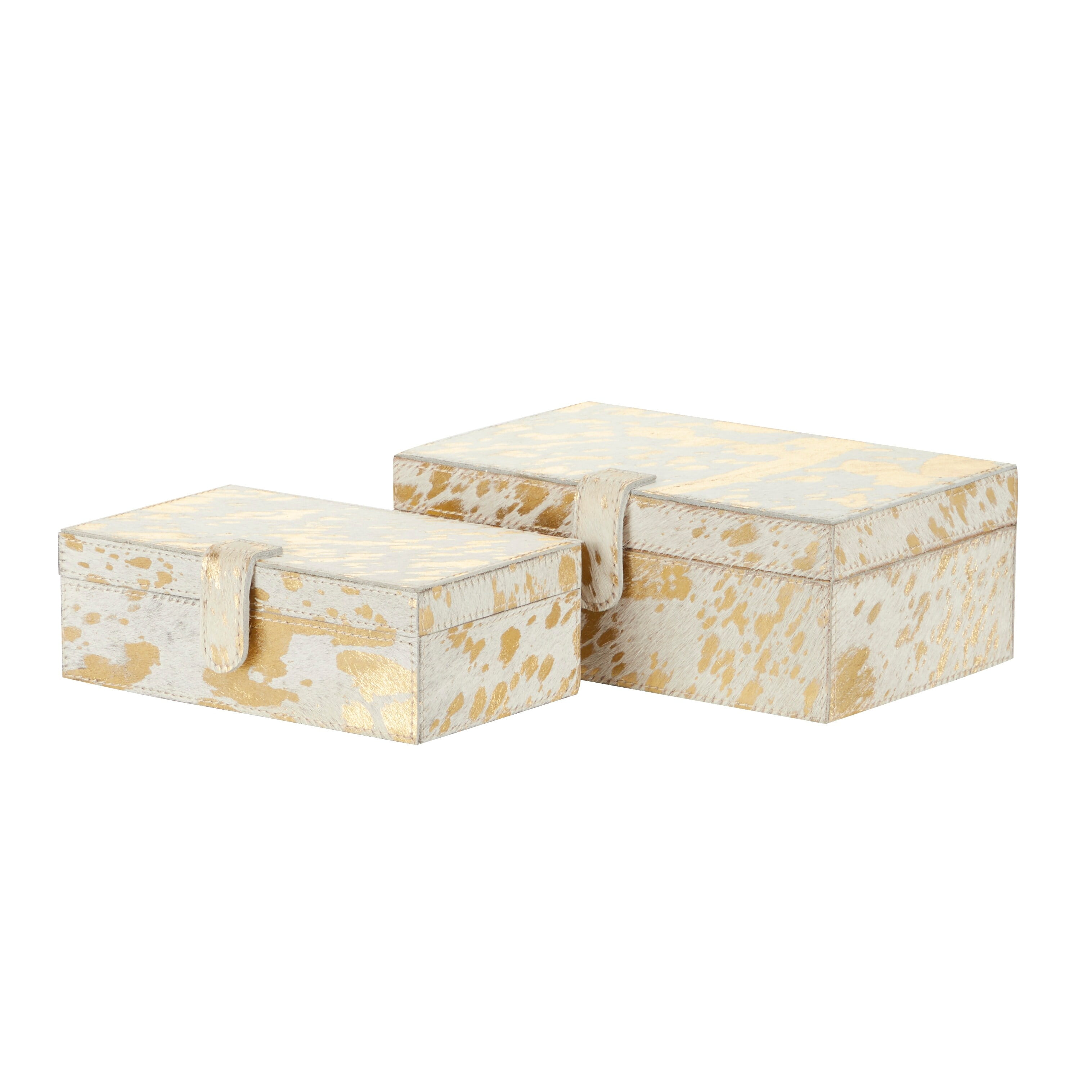 Glam Gold Leather Rectangular Decorative Box Set