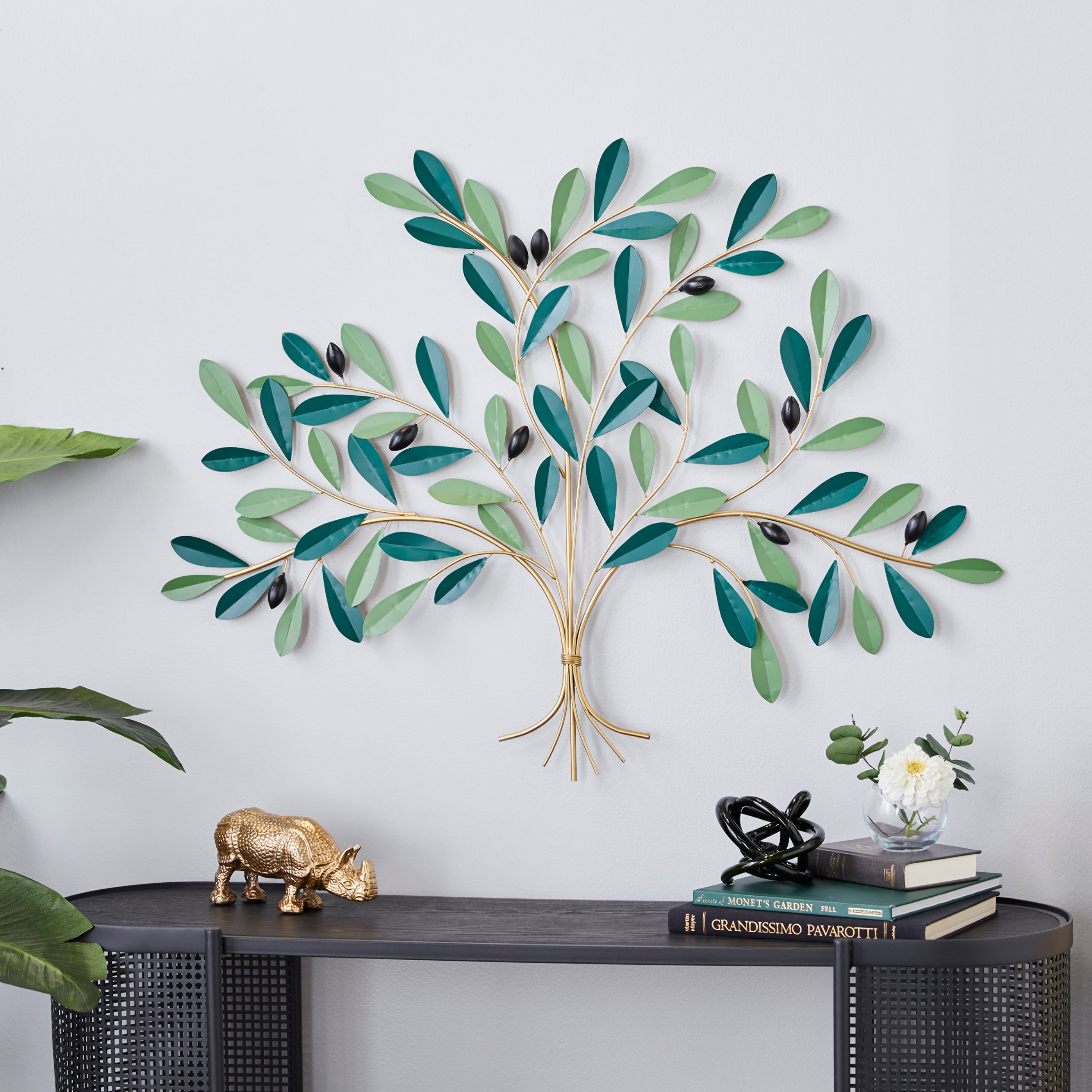 Green and Gold Metal Tree Coastal Wall Decor