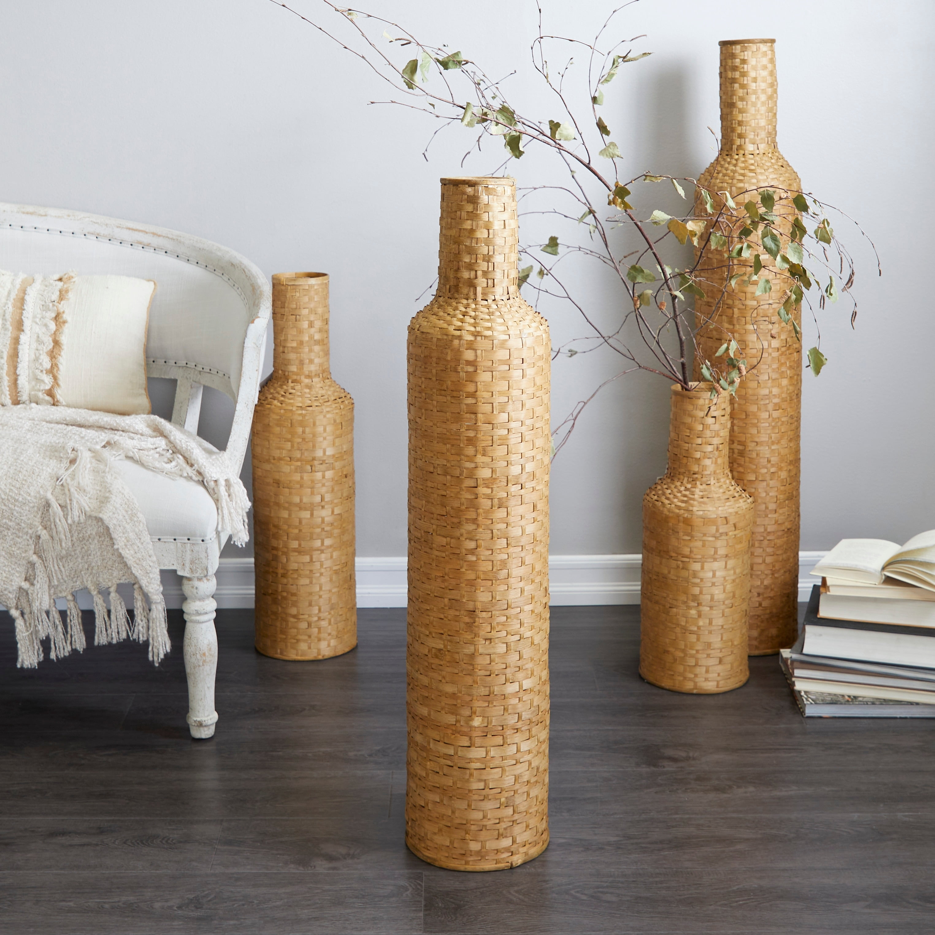 Tall Natural Brown Woven Bamboo Decorative Floor Vase