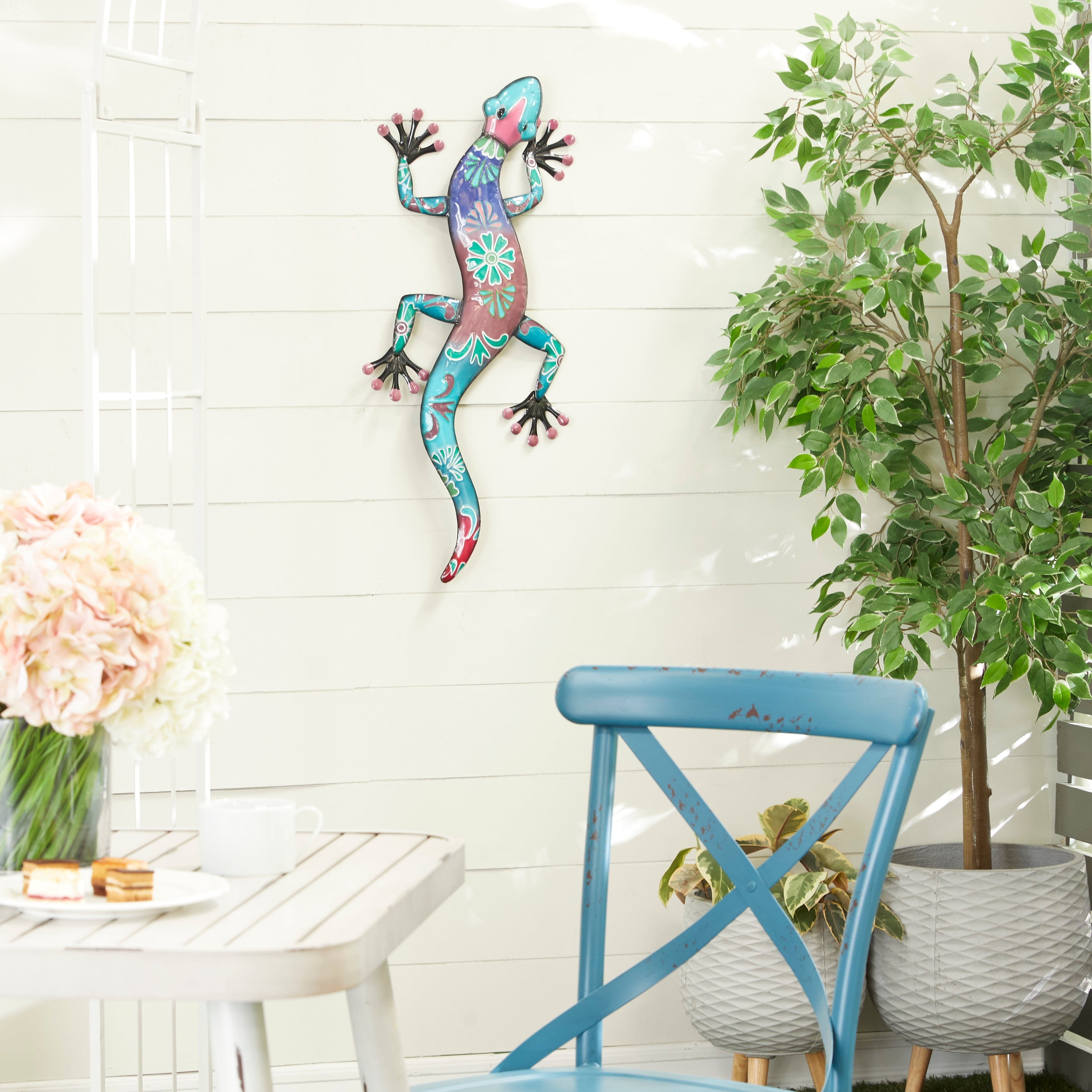 Colorful Metal Climbing Gecko Wall Sculpture, 18 x 3 x 33