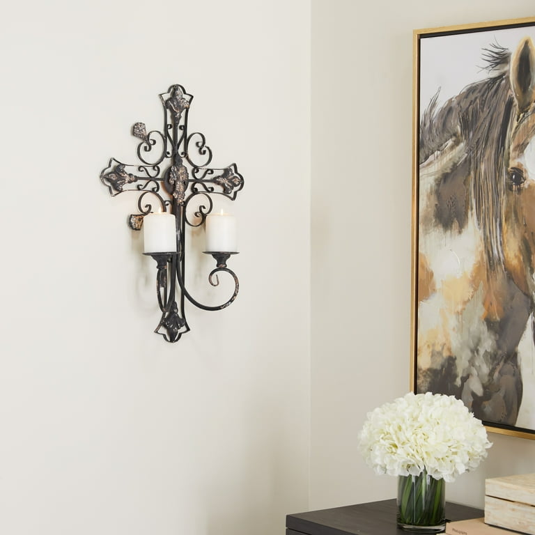 Studio 350 Iron French Country Wall Sconce Black 16 x 6 x 24