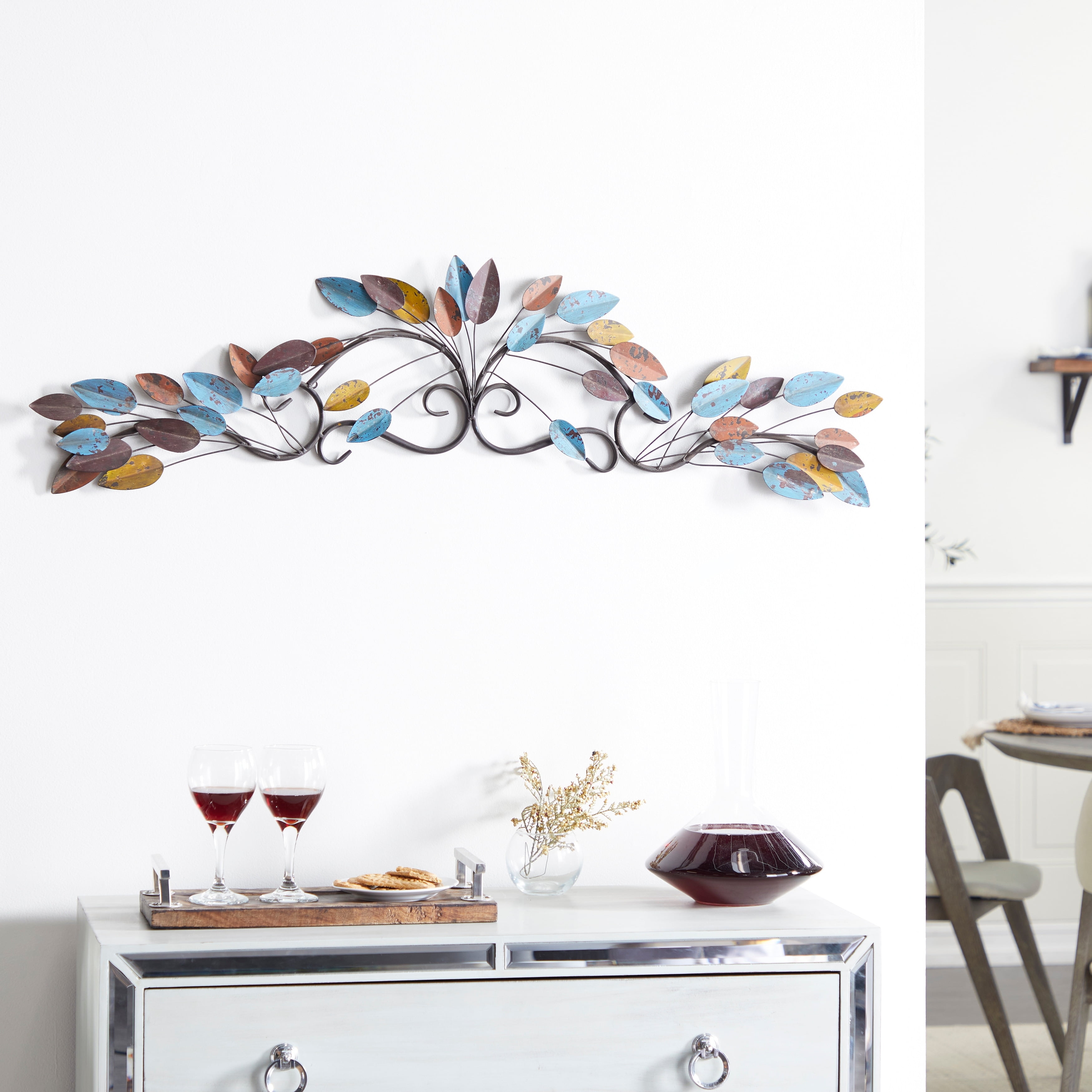 Multi-Colored Iron Floral Wall Sculpture, 43" Wide