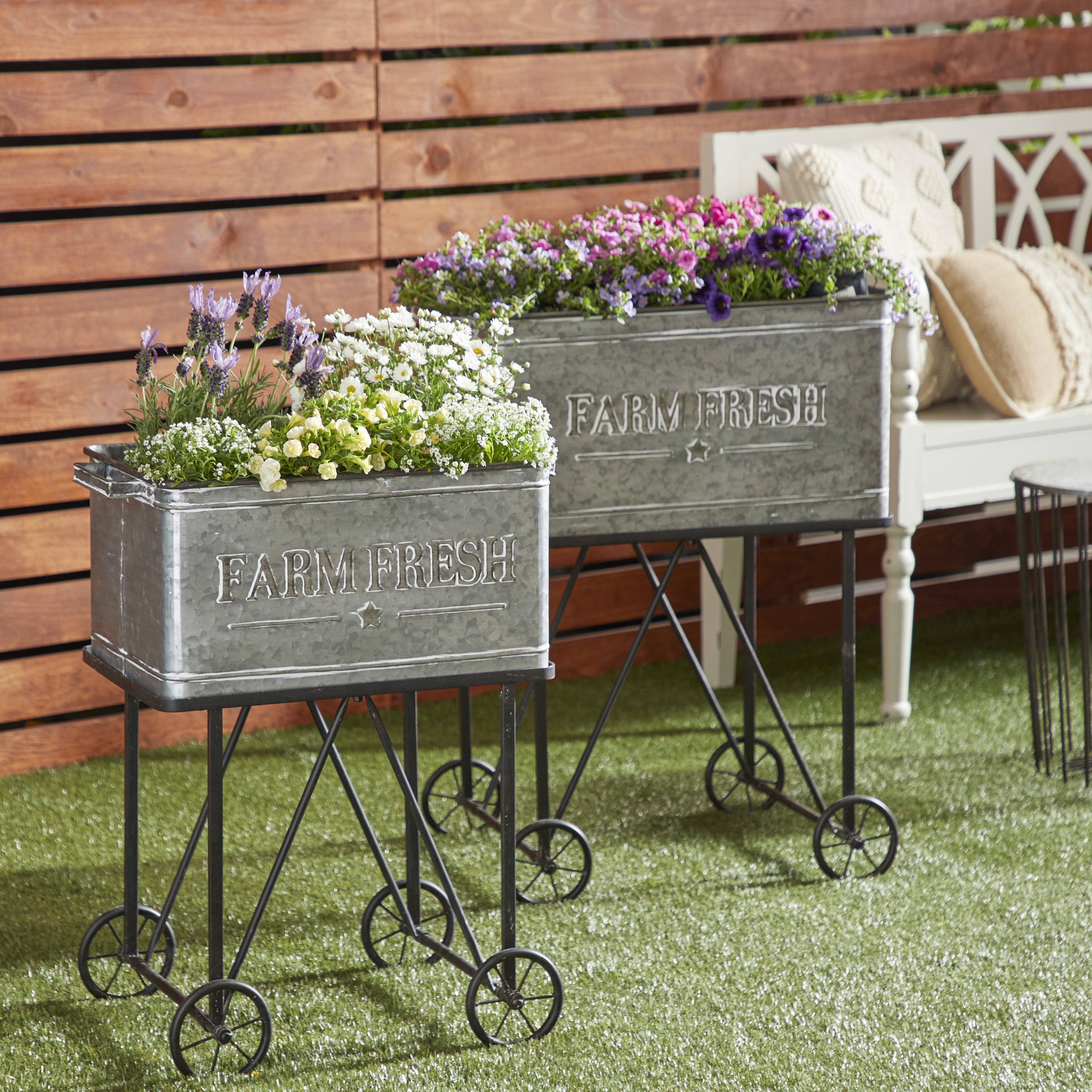 Studio 350 Large Rectangular Galvanized Steel Cart Planters