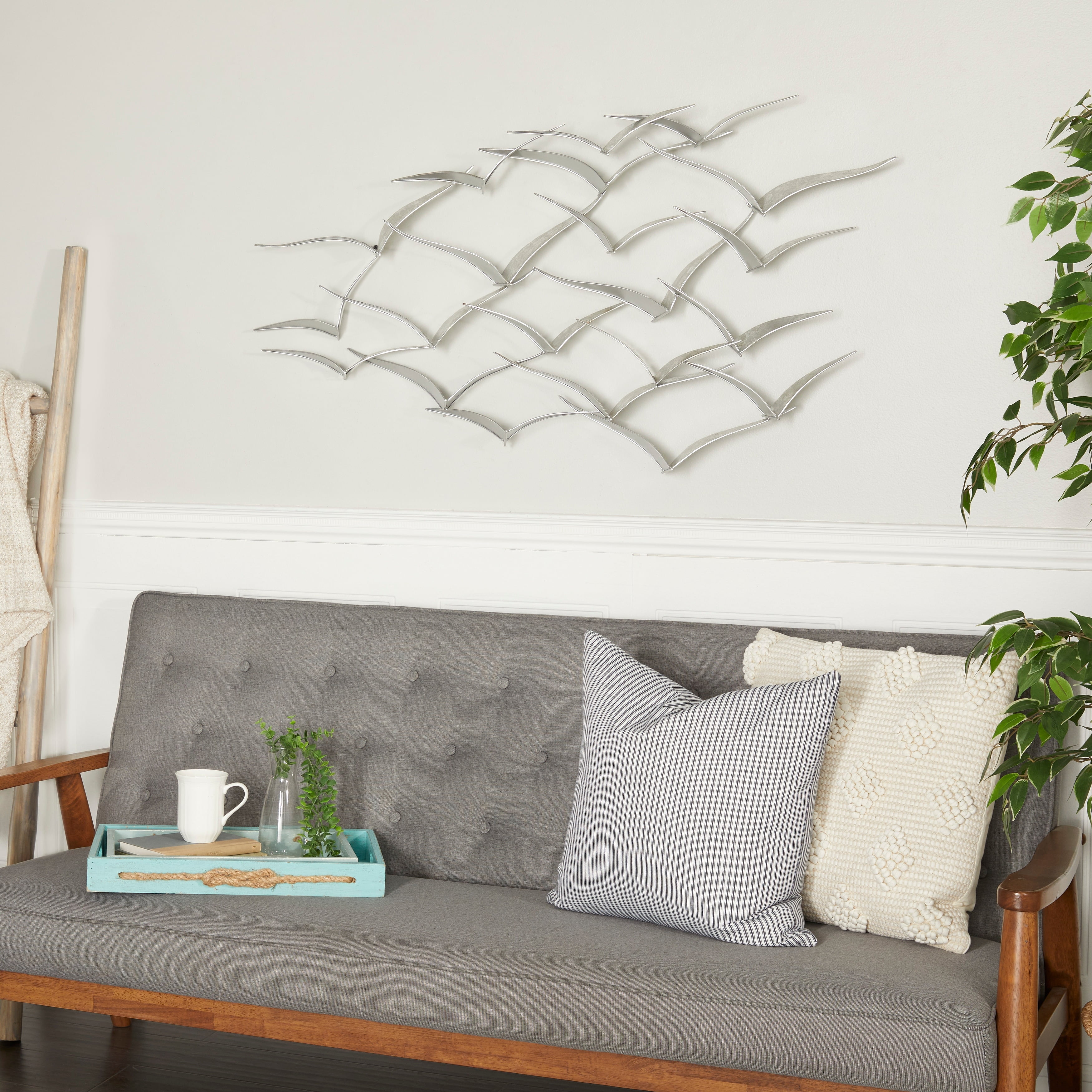 Silver Metal Flock of Birds Wall Sculpture, 48" x 25"