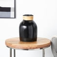 thumbnail image 1 of ARCILLA ELEMENTAL Modern Black Ceramic Vase with Stylish Wrapped Rattan Detailing Black - 8"W, 11"H, 1 of 5