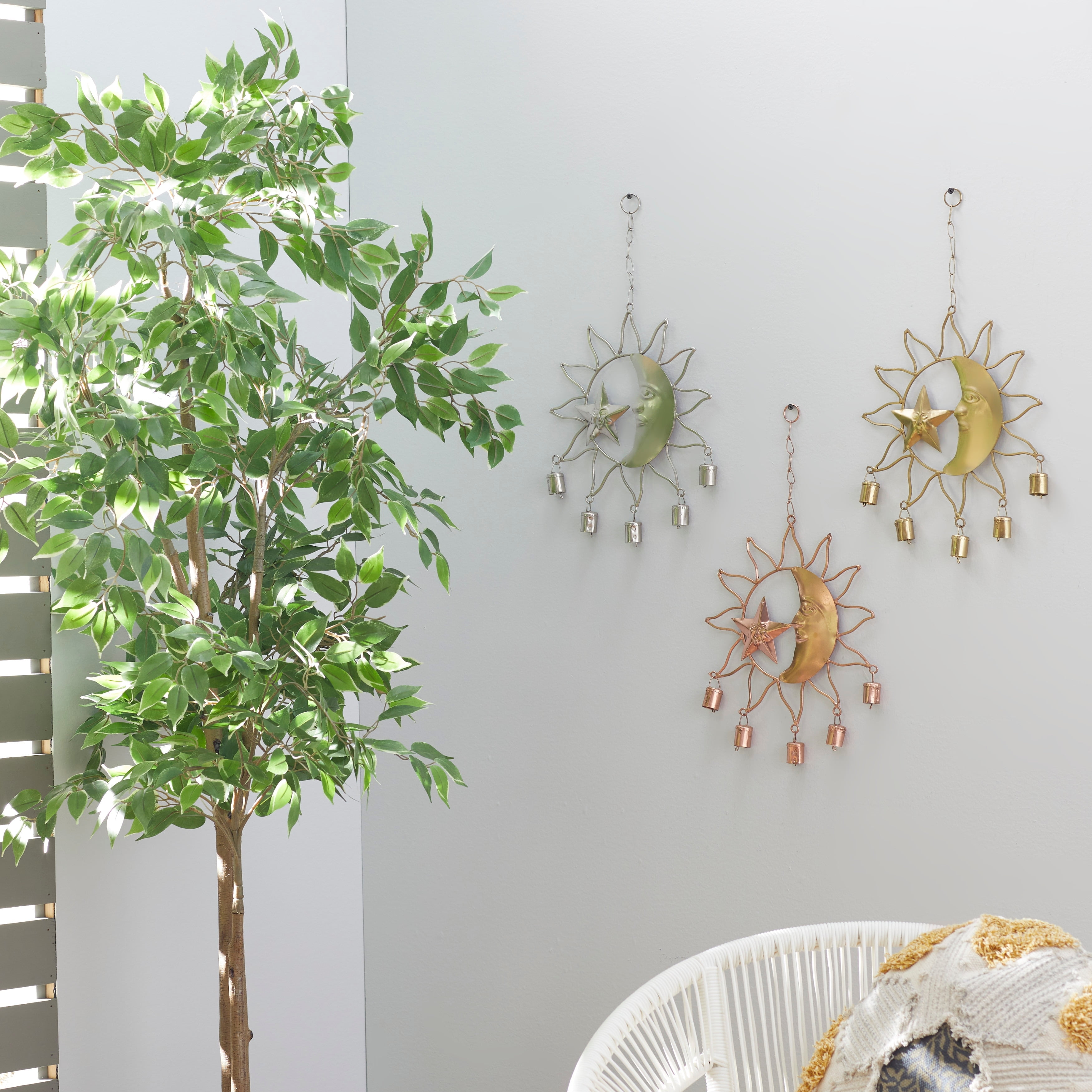 Eclectic Sun and Moon Metal Wind Chimes with Bells, Set of 3