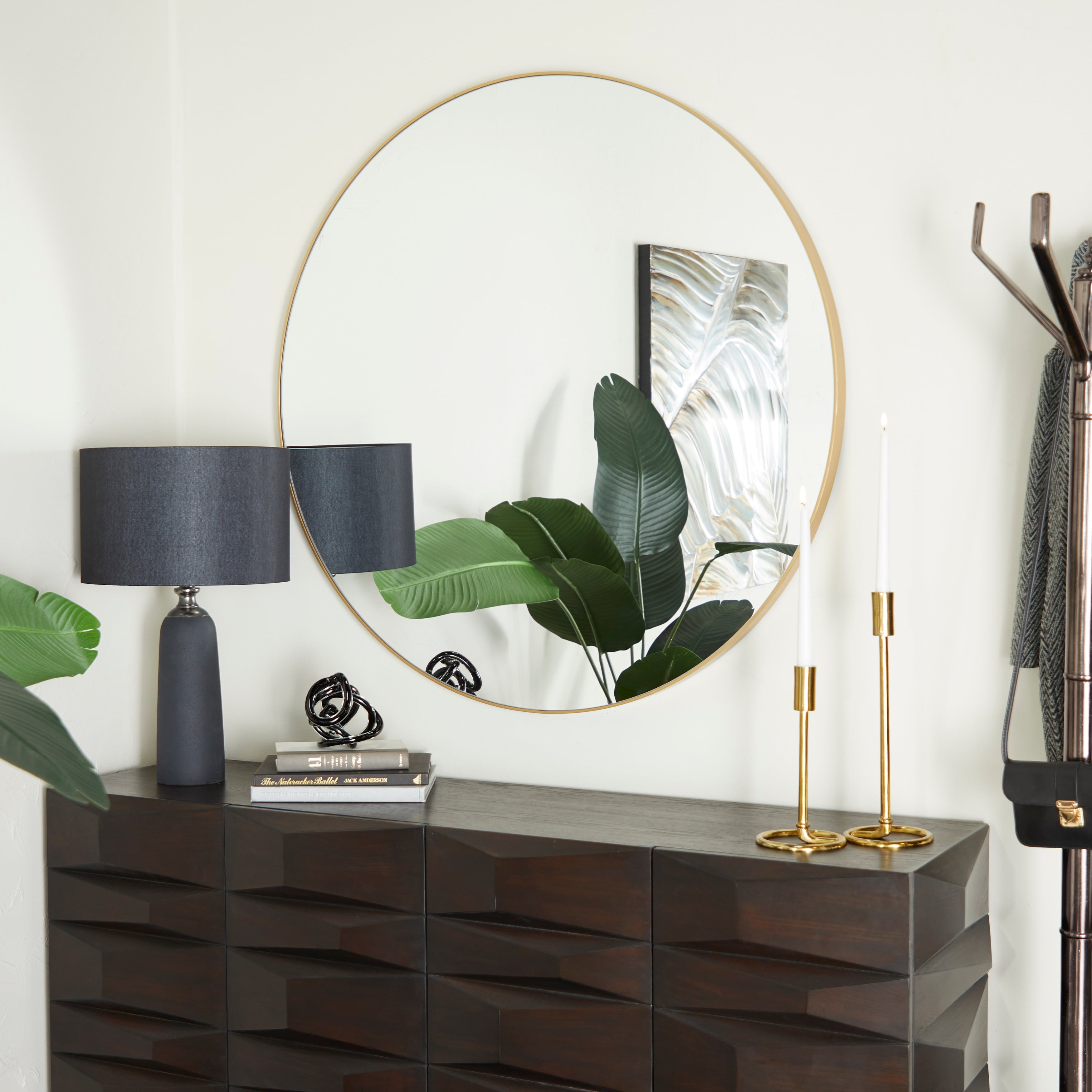 Chelsea Grove 42" Round Gold Wood Wall Mirror