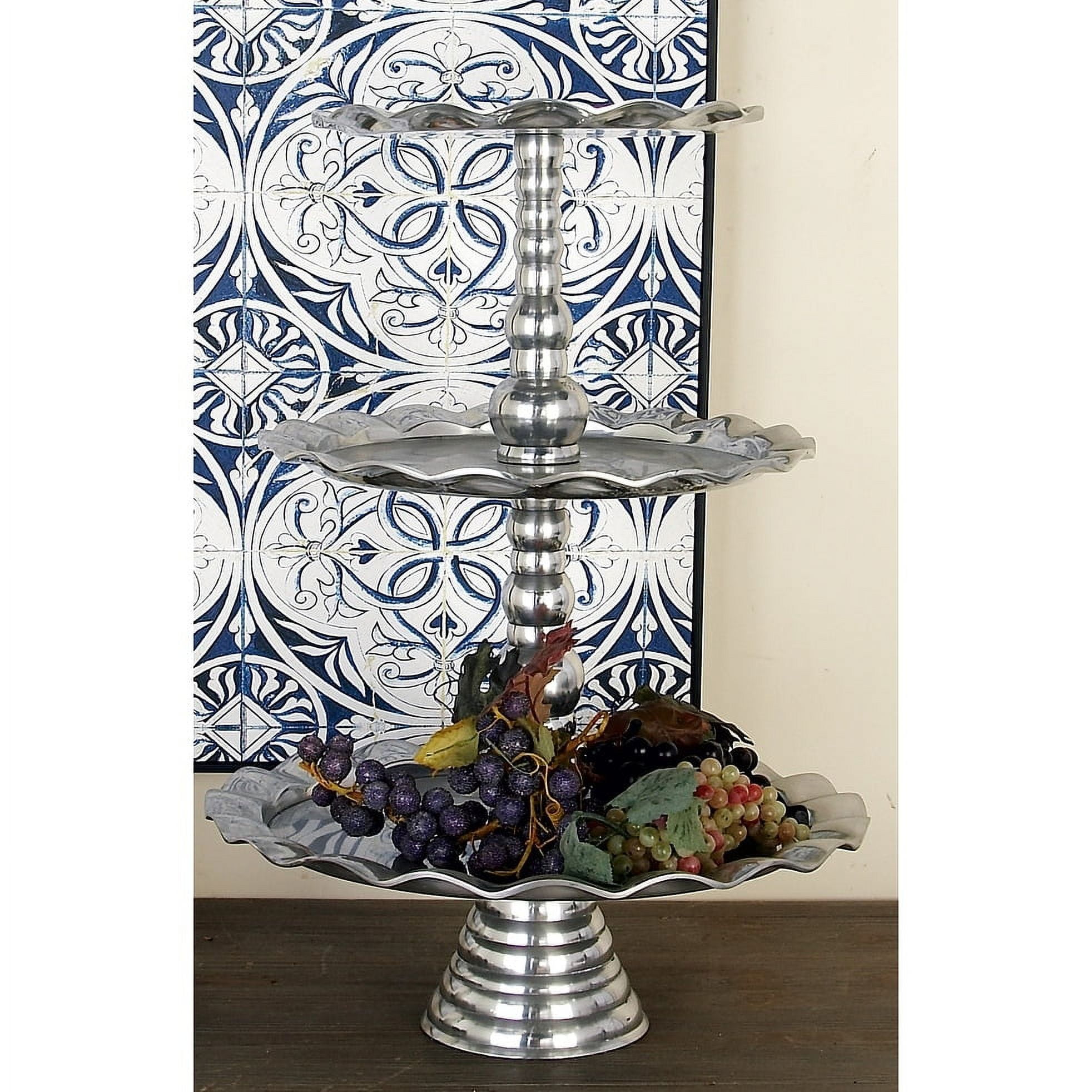 Silver Aluminum 3-Tier Decorative Server with Wavy Rims