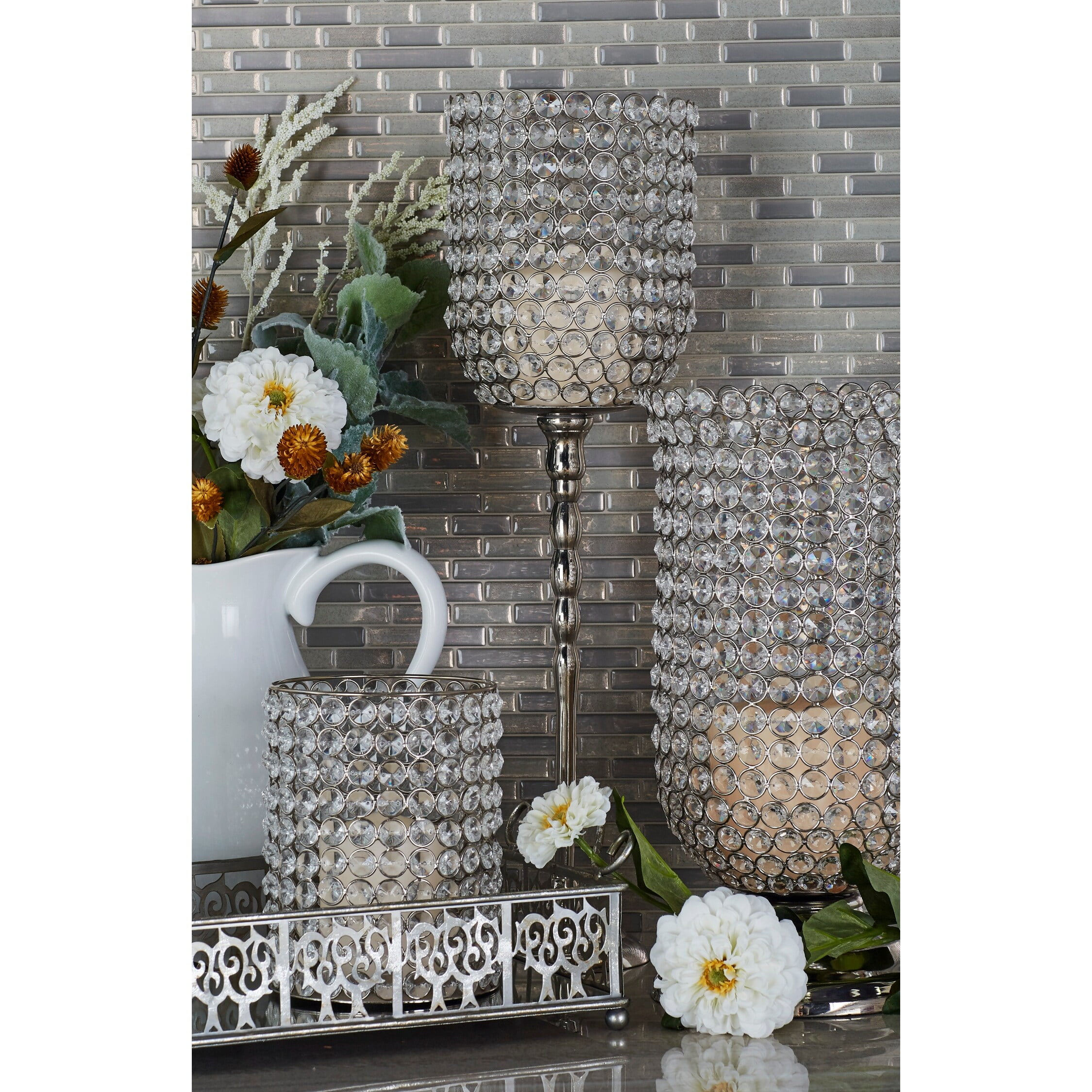Silver Aluminum and Acrylic Glass Hurricane Candle Lantern