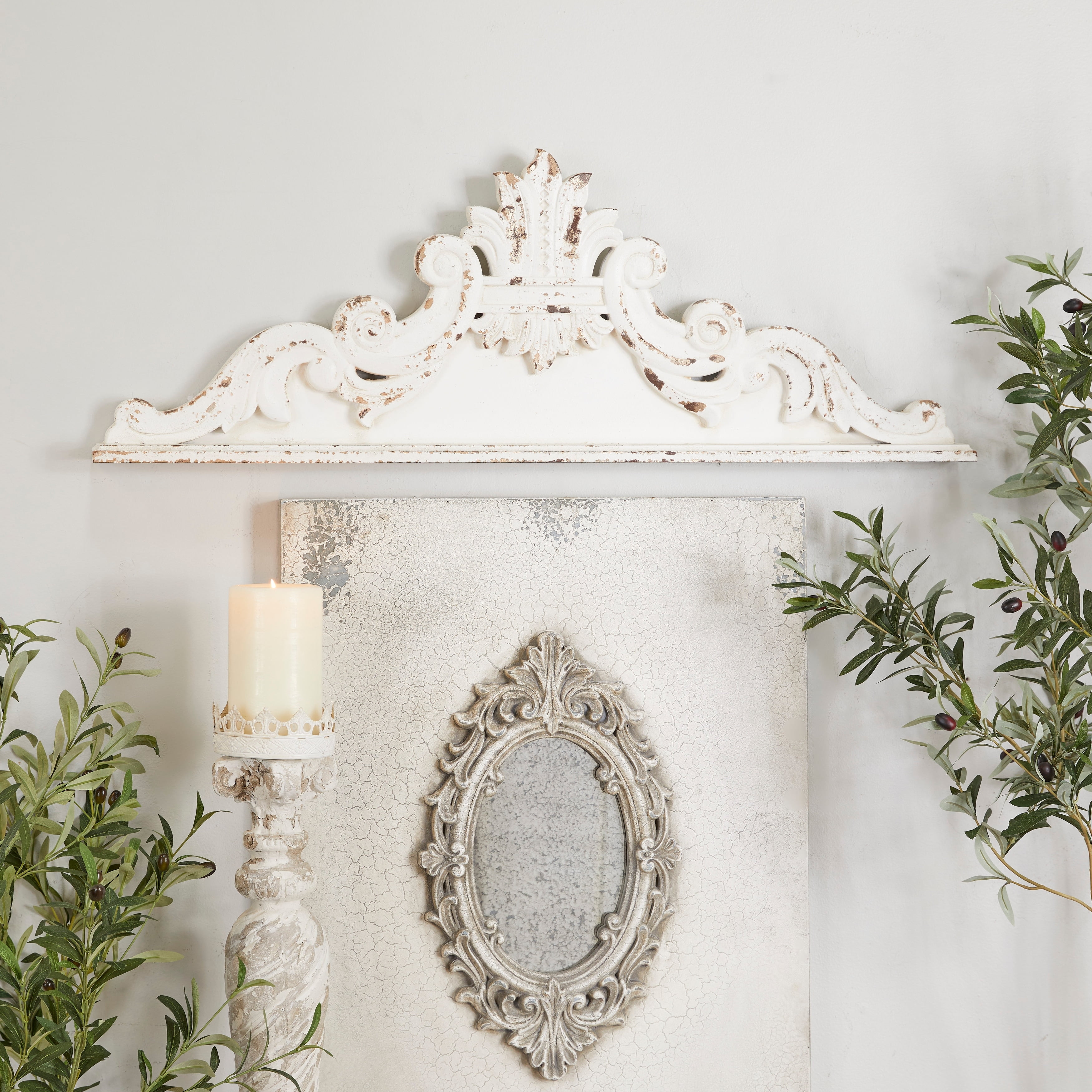 Distressed White Wood Carved French Country Wall Decor