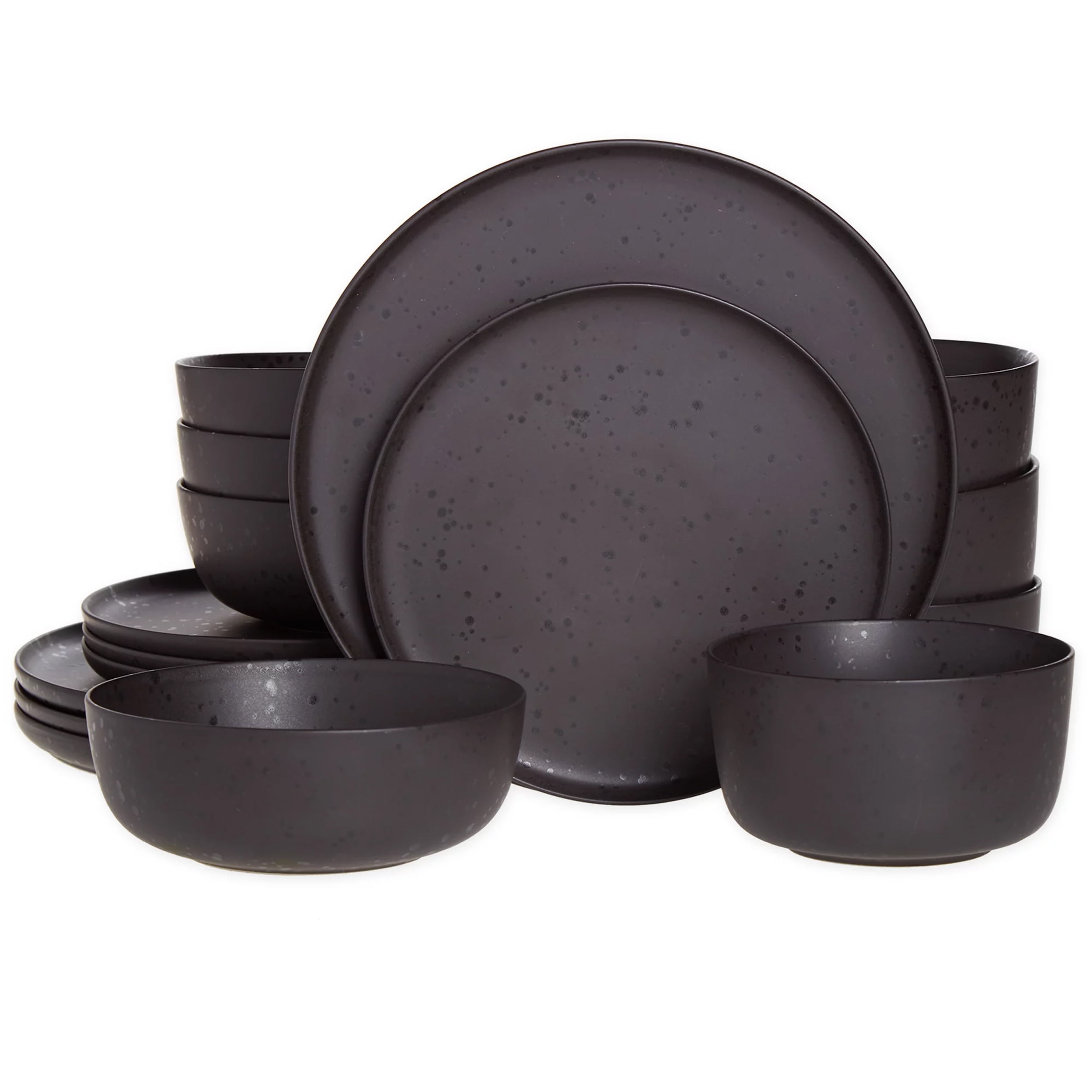 Pepper Black Ceramic 16-Piece Dinnerware Set with Reactive Glaze