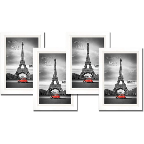 Studio 500 Luxury Collection Gallery 1-Opening 12" x 18" Matted to 11" x 17" Wood Brushed White Poster Frames, 4 Count