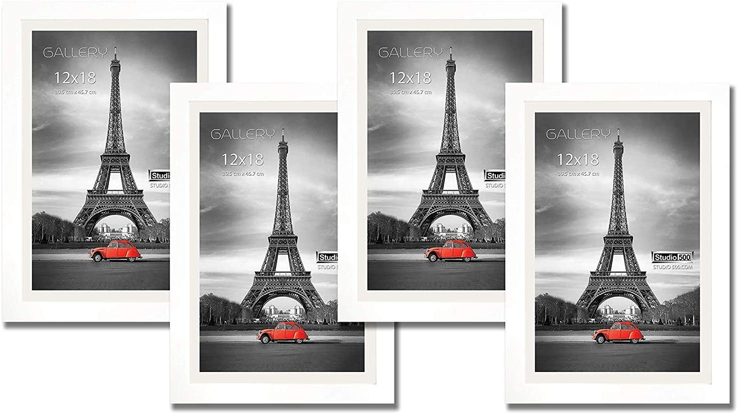 Studio 500 Luxury Collection Gallery 1-Opening 12" x 18" Matted to 11" x 17" Wood Brushed White Poster Frames, 4 Count
