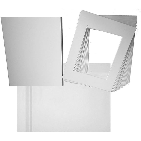 Studio 500~Pack of 25 16x20 White Pre-Cut Picture Mats with White Core Bevel Cut for 11x14 Picture Mat Back