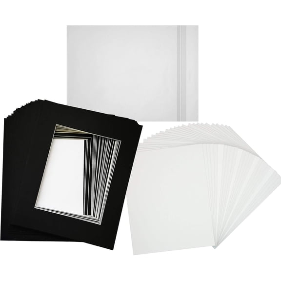 Studio 500 Black Pre-Cut 16 x 20 Pre-Cut Framing Mat with Clear Bags, Mat Boards, Mats 25 Count
