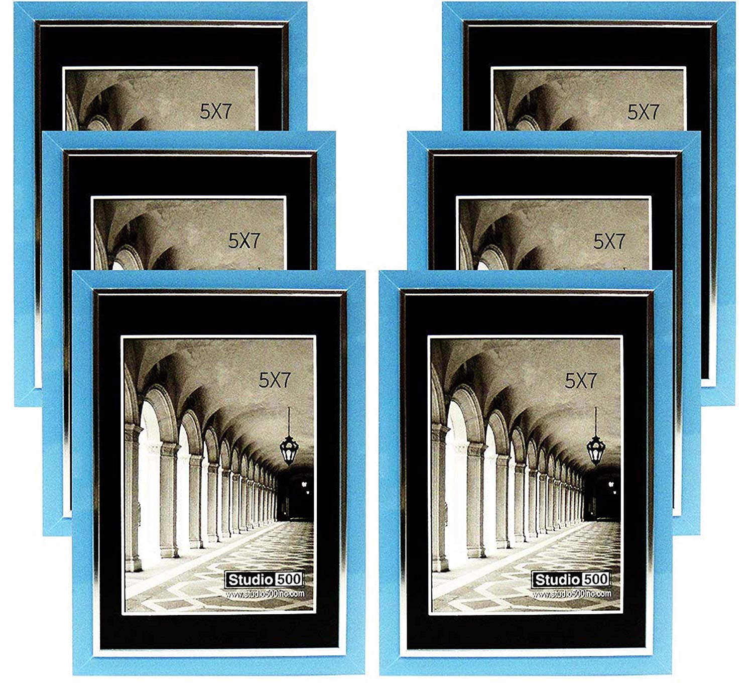 Studio 500 Modern Collection 1-Opening 5x7" Blue 5x7 Picture Frame, Painted with a Silver Line, 6-Count - Walmart.com