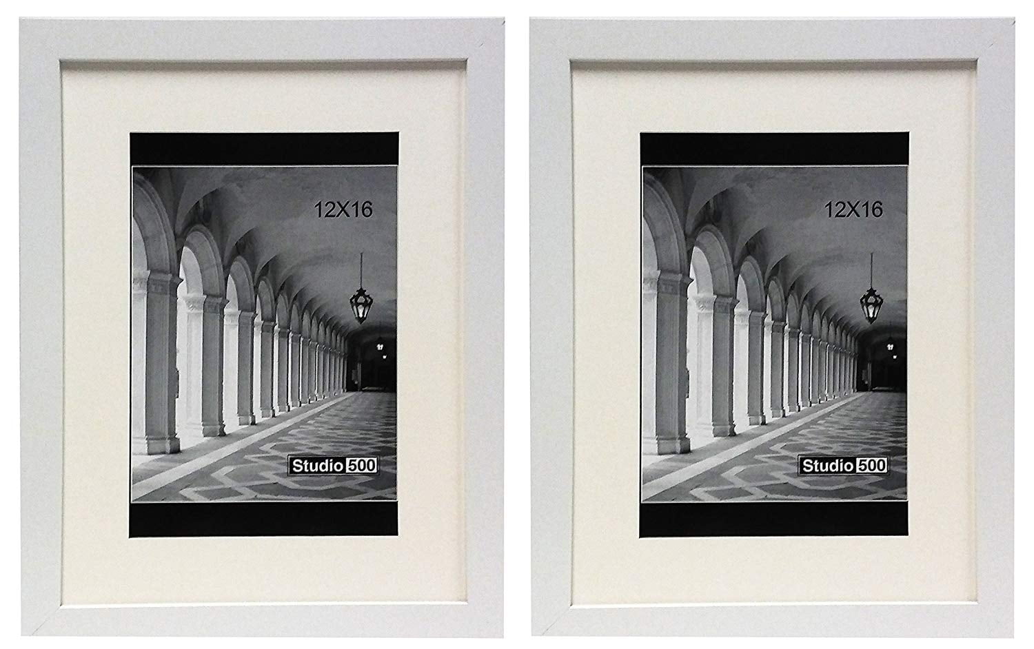 "Studio 500 2PC Set 12x16"" White Wall Picture Frames with Wide Border