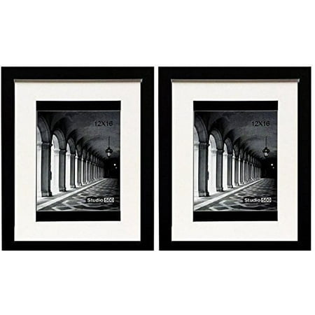 Studio 500 Value 2-Pack, 12x16" Smooth Wide Contemporary Picture Frames with Off White Mat Board for 8x12" Photos, Black