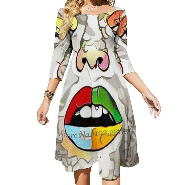 Studio 54 Square Neck Dress Cute Loose Print Dresses Elegant Beach