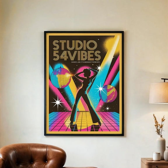 Studio 54 Vibes Poster Funky Retro 1970'S Disco Wall Poster Vintage Dance Floor Party Decor Neon Nightlife Artwork Framedunframed , Poster Print Only