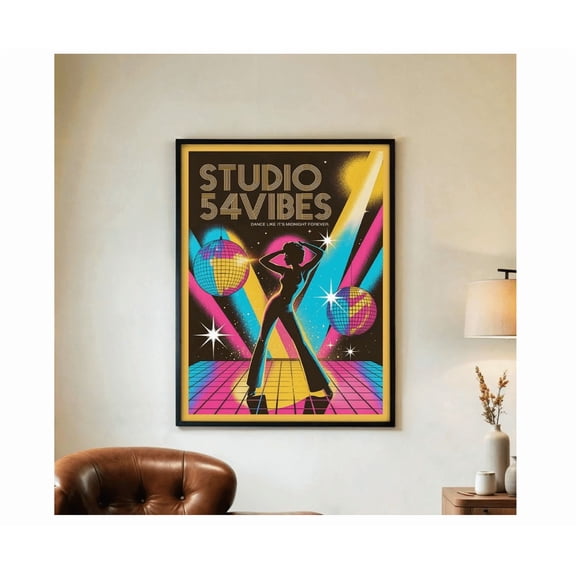 Studio 54 Vibes Poster Retro 1970'S Disco Wall Poster Vintage Dance Floor Party Decor Neon Nightlife Artwork